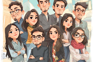 draw group cartoon, caricature based on your photo