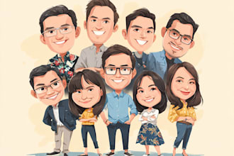 unique group cartoon, caricature based on your photo