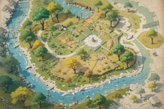 draw landscape sketch, colored site plan,  map illustration