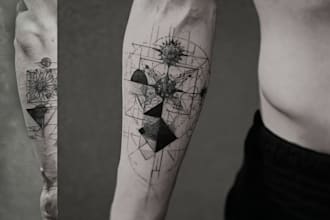 custom a geometric realism in black and grey tattoo design