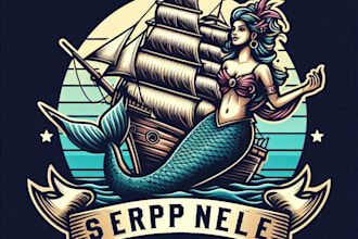 design high quality vintage mermaid mascot logo with t shirt design