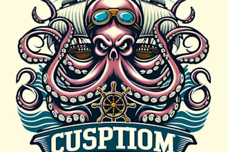 design high quality vintage octopus mascot logo with t shirt design