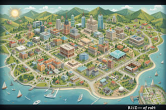 design a travel and event map, city illustration,