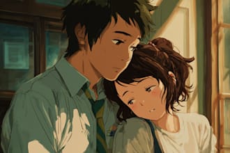 do anime couple illustration, nsfw, fanart, vtube models