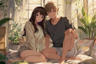 do anime couple illustration, nsfw, fanart, vtube models