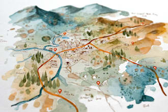 create watercolor wedding invite, wedding map