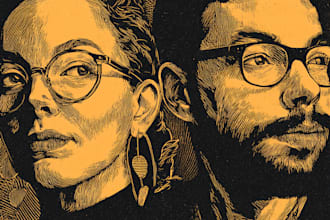 draw a custom portrait in linocut style