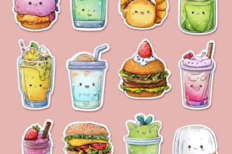 design cute kawaii doodles stickers cartoon characters