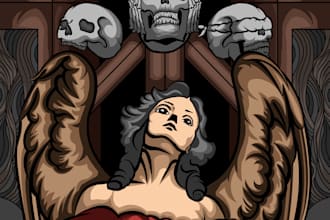illustration original dark angel or dark anime for poster, merch, or book covers