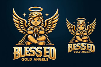 design creative gold angels mascot logo for you in just 1 day