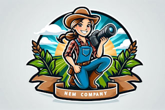 design female farmer, photographer, camera, farm, logo with new concept in 1 day