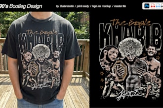 design a 90s bootleg rap tee for mma and sports