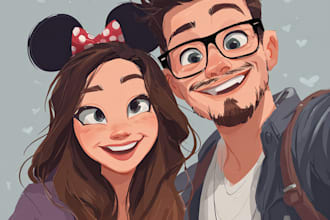 draw disney cartoon couple portrait