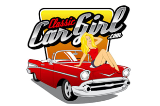 design classic car girl mascot colorful logo