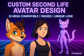 create a second life avatar, rig mesh, character design, fury character for you