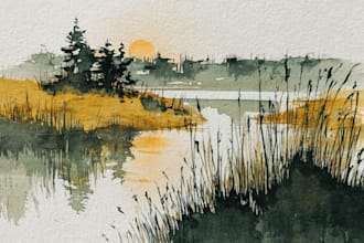draw a watercolor landscape illustration