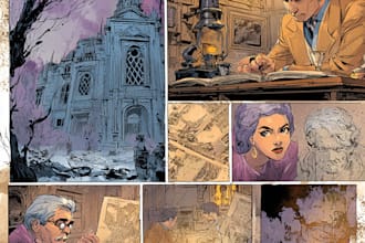 script comic book illustration, comic book page webtoon vintage retro comic art