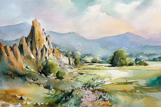 draw a watercolor landscape illustration
