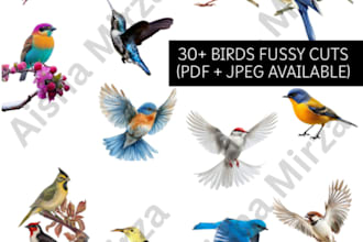deliver 30 printable bird cutouts for junk journaling