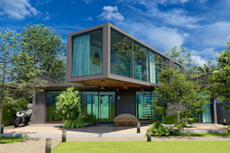 design shipping container, house, home, cabins, tiny house render
