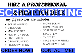 create your film pitch deck, look book, or comic book script