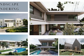 create 2d 3d modeling rendering landscape, outdoor, backyard