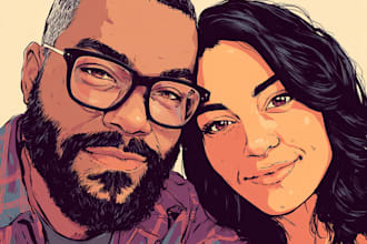 draw disney cartoon couple portrait