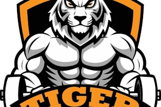 design high quality tiger fitness with barbell mascot logo with fastest delivery