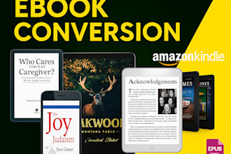do the ebook conversion from PDF, word, indesign into epub, kindle formats