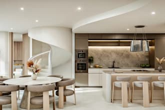 model and cgi minimalist home interior and exterior design in blender, max, maya