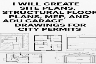 design permit site plan, mep layout, structural floor plan adu garage drawing
