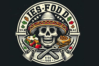 design vintage skull mexican food logo