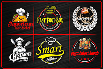 design restaurant, BBQ, pizza, burger and fast food logo