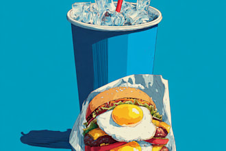 draw a illustration of food pop art