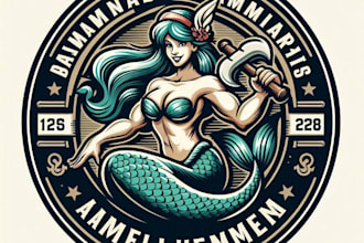design high quality vintage mermaid logo with t shirt design