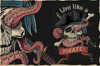 design vintage skull pirate octopush logo