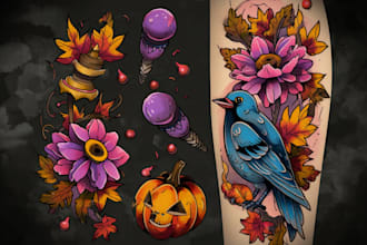 design a full color neotraditional tattoo for you