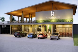 renovate 3d specialty coffee shop,3d pizzeria,cgi facade rendering pastry shop