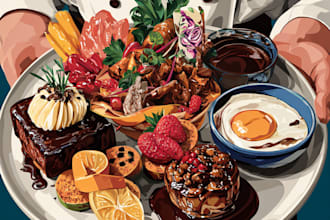 draw a illustration of food pop art