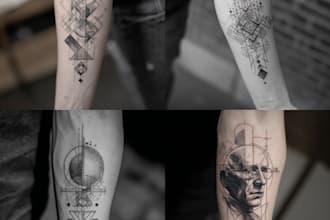 custom a geometric realism in black and grey tattoo design