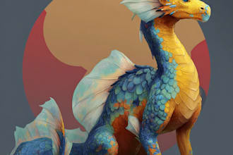 unique concept art for characters, dragons and monsters