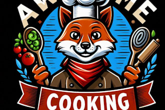 design awesome food, coking, animal mascot logo   with t shirt design