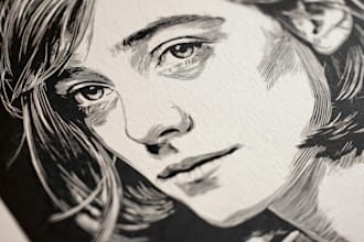 create a portrait print linocut style digital art