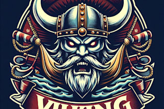 design high quality vintage viking ship mascot logo   with t shirt design
