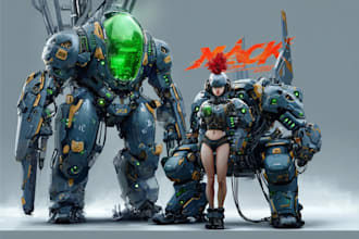 draw mecha robot armor character concept for you