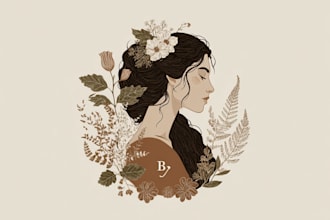 design botanical boho feminine hand drawn logo unique style
