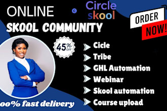 set up skool kajabi mighty network and circle communities with expert support