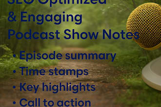 write SEO rich podcast show notes with timestamps , guest insights