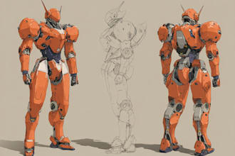 draw mecha robot,armor,gundam in anime or realism style