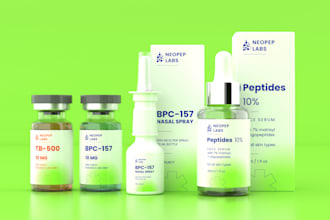 create peptide, sarms, vial, skin care, label design and packaging